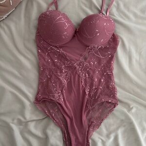 Elegant Pink Lace Bodysuit